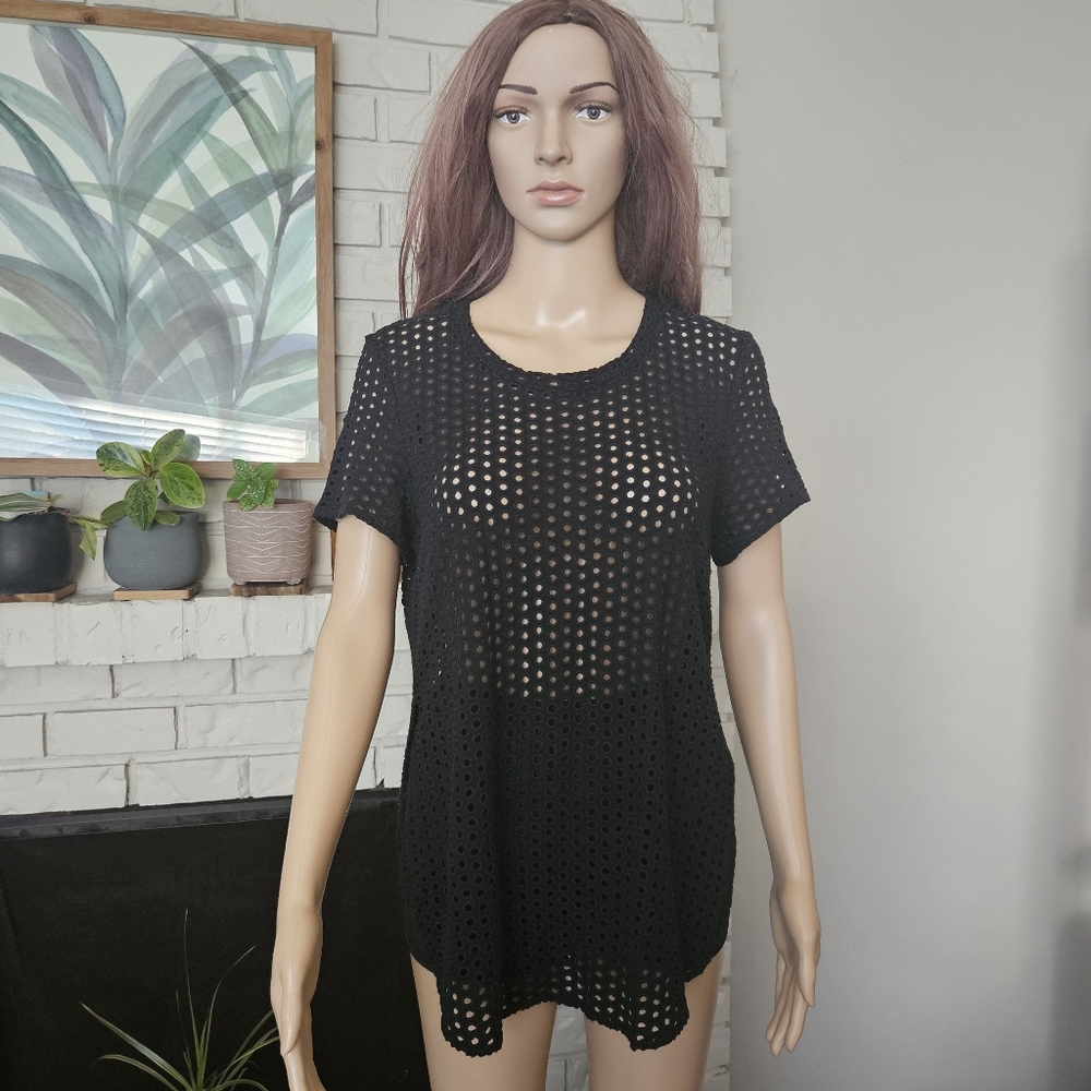Wilfred eyelet top Large black long line short sleeves